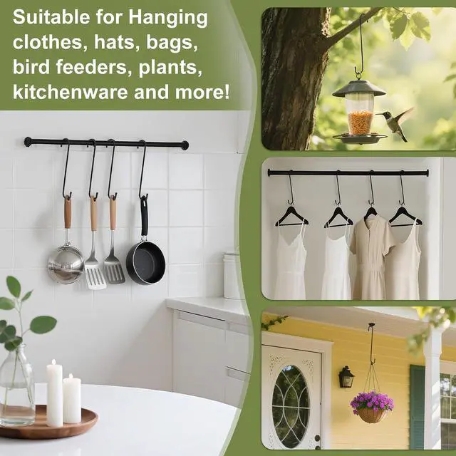 Alt view image 6 of 7 - 12 Inch Large S Hooks for Hanging Plants, Black Metal Heavy Duty Long Hook for Hanging Bird Feeder, Bird House, Clothes, Wind Chimes, Flower Basket, 2 Pack