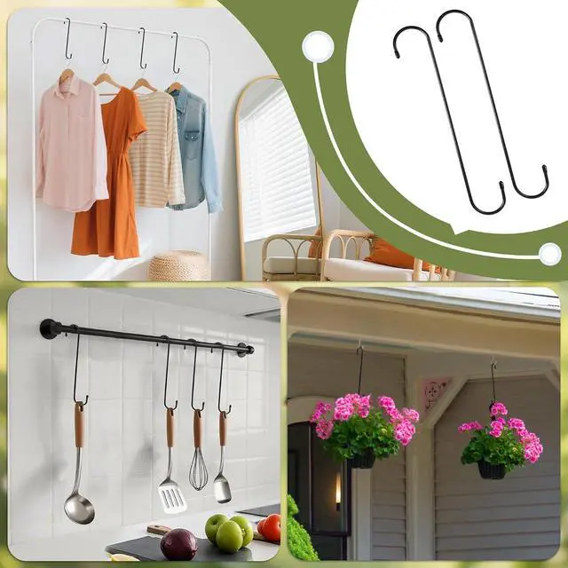 Alt view image 7 of 7 - 12 Inch Large S Hooks for Hanging Plants, Black Metal Heavy Duty Long Hook for Hanging Bird Feeder, Bird House, Clothes, Wind Chimes, Flower Basket, 2 Pack