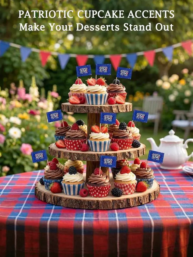 Alt view image 3 of 6 - 100 Pack America 250 Merchandise Toothpick Flags - Eco-Friendly USA 250th Anniversary Party Supplies & Cupcake Toppers - 1776-2026 Patriotic Mini Food Skewers for Appetizers, Charcuterie, July 4th