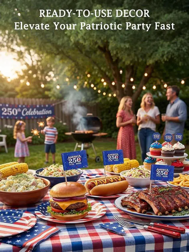 Alt view image 5 of 6 - 100 Pack America 250 Merchandise Toothpick Flags - Eco-Friendly USA 250th Anniversary Party Supplies & Cupcake Toppers - 1776-2026 Patriotic Mini Food Skewers for Appetizers, Charcuterie, July 4th