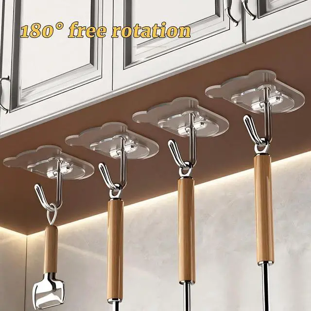 Alt view image 2 of 7 - 10 Pcs Heavy Duty Adhesive Hooks 10lb Max - Transparent Waterproof Sticky Wall Hooks for Bathroom, Shower, Kitchen, Office - No Damage Self Adhesive Hanging for Towels, Coats, Keys & Home Decor
