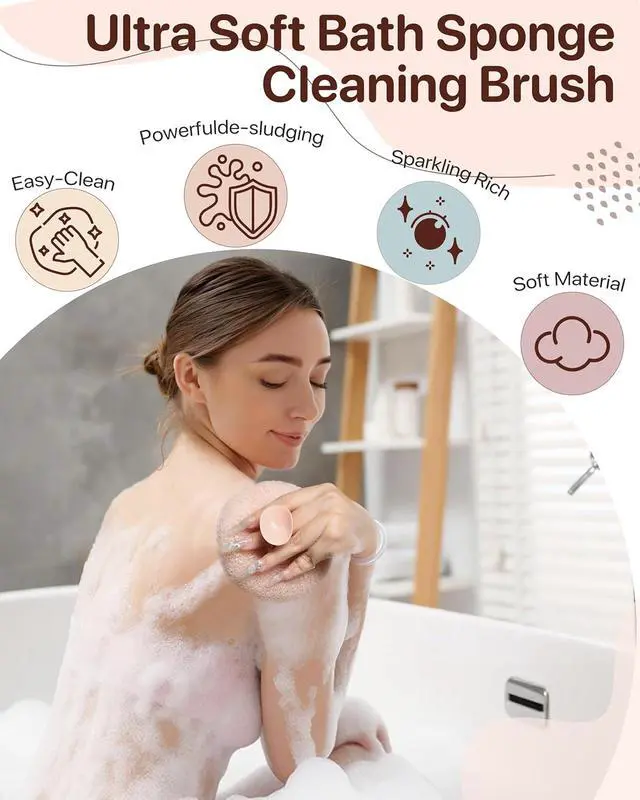 Alt view image 2 of 7 - Super Soft Sunflower Suction Cup Bath Ball, New Upgraded 2-in-1 Sunflower Ball Exfoliating Bath Sponge Cleaning Brush, Mesh Shower Body Sponge Accessories for Women, Men (Cyan+Pink)