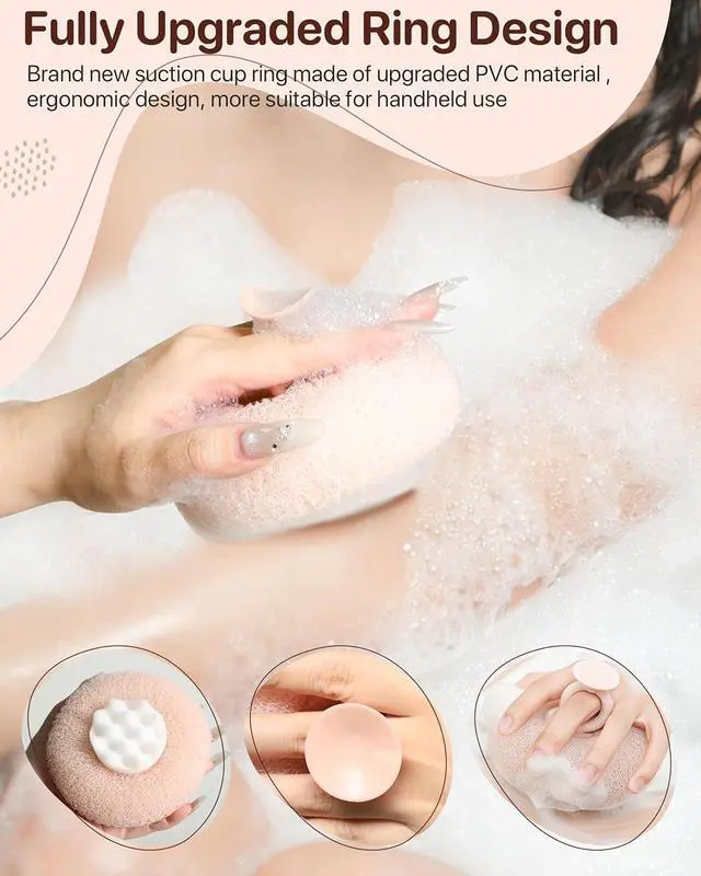 Alt view image 3 of 7 - Super Soft Sunflower Suction Cup Bath Ball, New Upgraded 2-in-1 Sunflower Ball Exfoliating Bath Sponge Cleaning Brush, Mesh Shower Body Sponge Accessories for Women, Men (Cyan+Pink)