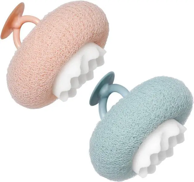 Main image of Super Soft Sunflower Suction Cup Bath Ball, New Upgraded 2-in-1 Sunflower Ball Exfoliating Bath Sponge Cleaning Brush, Mesh Shower Body Sponge Accessories for Women, Men (Cyan+Pink)