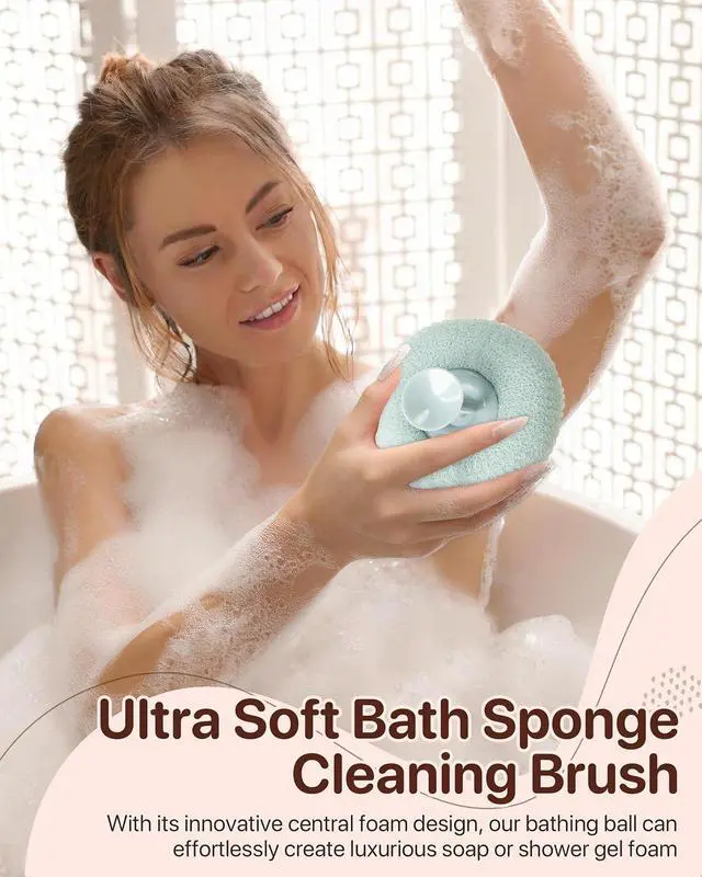 Alt view image 7 of 7 - Super Soft Sunflower Suction Cup Bath Ball, New Upgraded 2-in-1 Sunflower Ball Exfoliating Bath Sponge Cleaning Brush, Mesh Shower Body Sponge Accessories for Women, Men (Cyan+Pink)