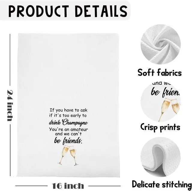 Alt view image 5 of 5 - Funny Champagne Kitchen Towels, Gifts for Champagne Lovers Friends Dish Tea Bar Towels for Kitchen Bar Cart Decor, Sparkling Wine Lover Gifts Decorative Hand Towels, 16x24 Inches