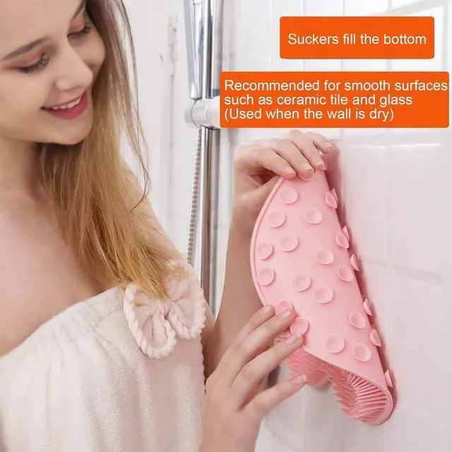 Alt view image 5 of 6 - VOPHIA 2 Pack Shower Back & Foot Scrubber,Wall Mounted Back Scrubber Silicone Bath Massage Cushion Brush with Suction Cups,Bathroom Wash Foot Mat Exfoliating Dead Skin Foot Brush (L-Pink Blue)