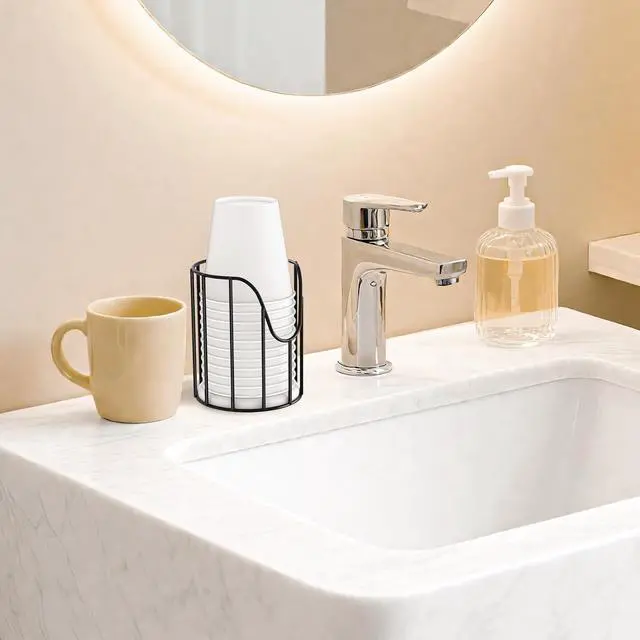 Alt view image 2 of 7 - Luxspire Bathroom Cup Dispenser, 3-5oz Dixie Cup Dispenser, Metal Dixie Cup Holder, Disposable Paper Cup Holder for Bathroom, Cotton Pad Holder, Guest Bathroom Essentials, Black