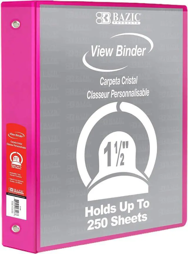 Main image of BAZIC Products 1.5 in Fuchsia 3-Ring View Binder, Round Ring, 2 Pockets