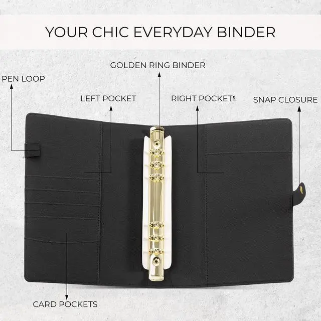 Alt view image 6 of 7 - Aesthetic A5 Binder with 6 Golden Rings - Refillable Planner with Pockets