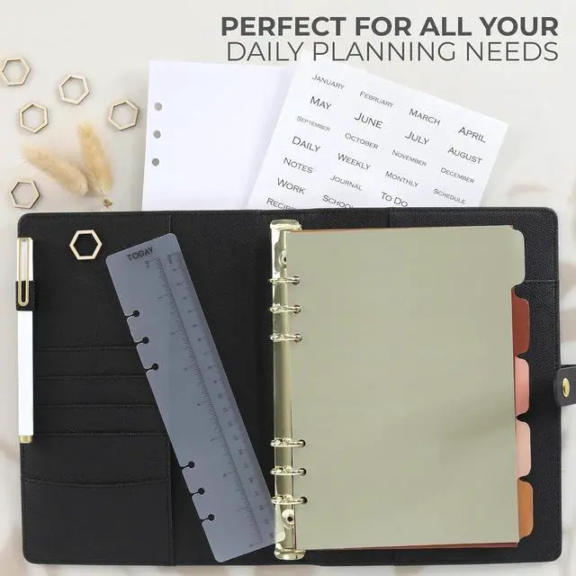 Alt view image 5 of 7 - Aesthetic A5 Binder with 6 Golden Rings - Refillable Planner with Pockets
