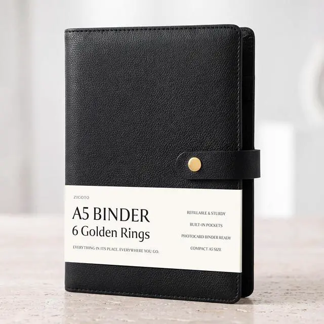 Alt view image 2 of 7 - Aesthetic A5 Binder with 6 Golden Rings - Refillable Planner with Pockets