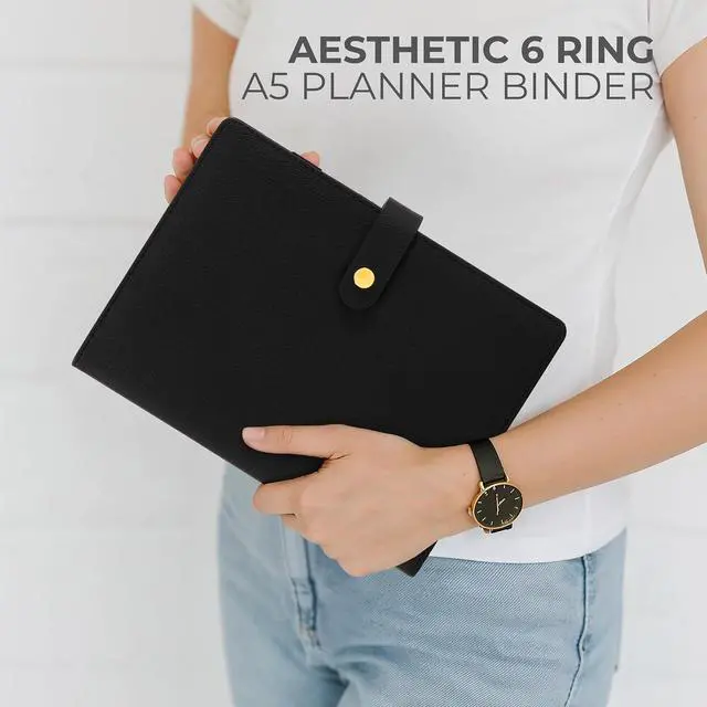 Alt view image 4 of 7 - Aesthetic A5 Binder with 6 Golden Rings - Refillable Planner with Pockets