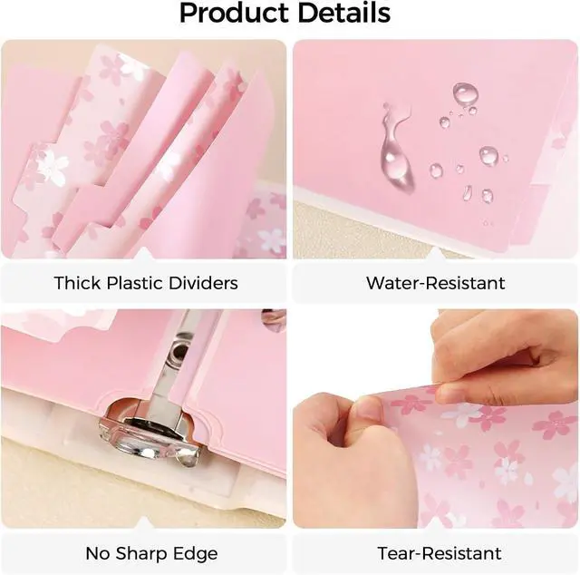 Alt view image 4 of 7 - 8 Tab Binder Dividers with Tabs, Floral Design, Thick Dividers for 3 Ring Binder, Letter Size, Tear-Resistant File Organizers, PinkFloral