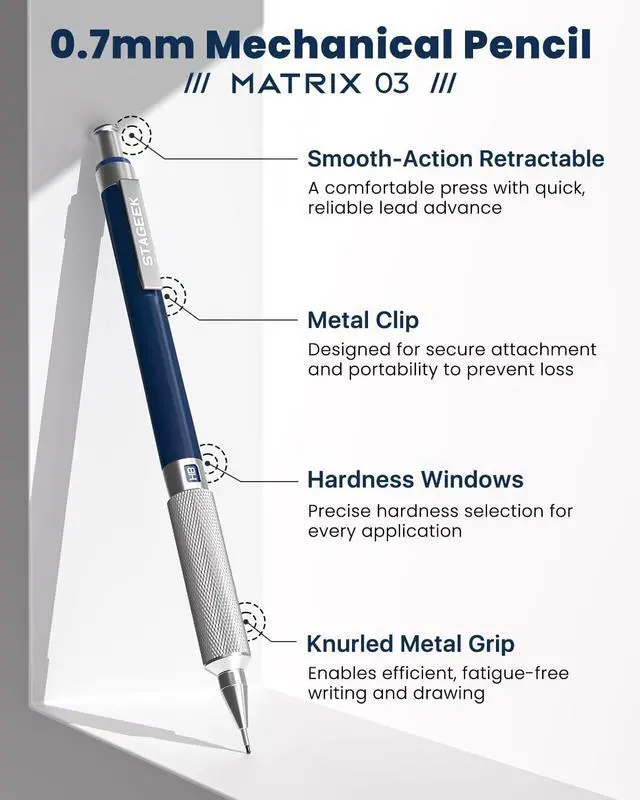 Alt view image 2 of 7 - 0.7 mm Mechanical Pencil, Metal Art & Drafting Pencil with Eraser and 60 HB Lead Refills, Professional Drawing Pencil for Artists, Students, School, Office, Writing, Sketching, Drafting(Blue)
