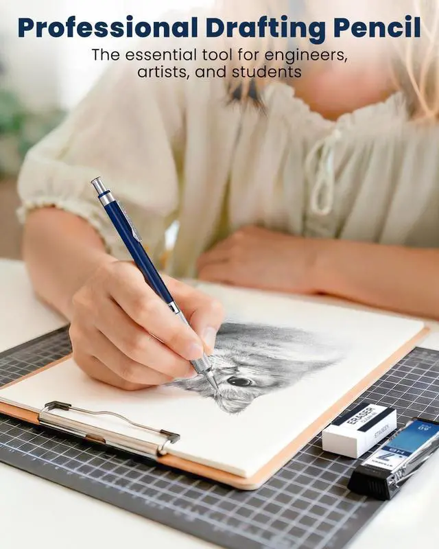 Alt view image 3 of 7 - 0.7 mm Mechanical Pencil, Metal Art & Drafting Pencil with Eraser and 60 HB Lead Refills, Professional Drawing Pencil for Artists, Students, School, Office, Writing, Sketching, Drafting(Blue)