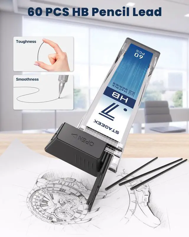 Alt view image 6 of 7 - 0.7 mm Mechanical Pencil, Metal Art & Drafting Pencil with Eraser and 60 HB Lead Refills, Professional Drawing Pencil for Artists, Students, School, Office, Writing, Sketching, Drafting(Blue)