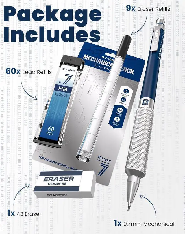 Alt view image 7 of 7 - 0.7 mm Mechanical Pencil, Metal Art & Drafting Pencil with Eraser and 60 HB Lead Refills, Professional Drawing Pencil for Artists, Students, School, Office, Writing, Sketching, Drafting(Blue)