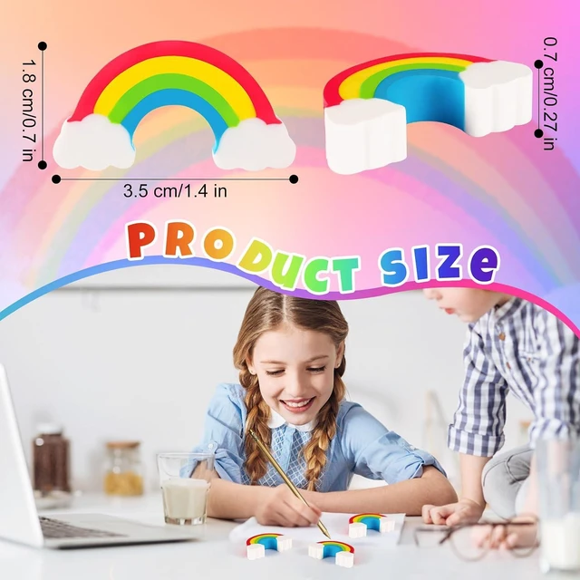 Alt view image 2 of 7 - 50 Pack Rainbow Erasers for Kids,Large Fun Rainbow Erasers Bulk,St. Patrick's Day Eraser Cute Eraser for Classroom Office Home School Work Prize Gifts Supplies