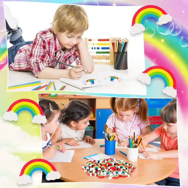 Alt view image 3 of 7 - 50 Pack Rainbow Erasers for Kids,Large Fun Rainbow Erasers Bulk,St. Patrick's Day Eraser Cute Eraser for Classroom Office Home School Work Prize Gifts Supplies