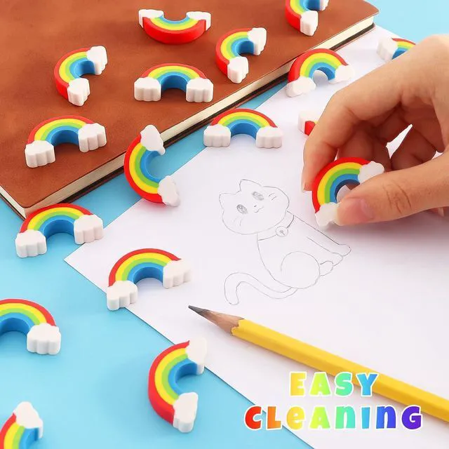 Alt view image 4 of 7 - 50 Pack Rainbow Erasers for Kids,Large Fun Rainbow Erasers Bulk,St. Patrick's Day Eraser Cute Eraser for Classroom Office Home School Work Prize Gifts Supplies