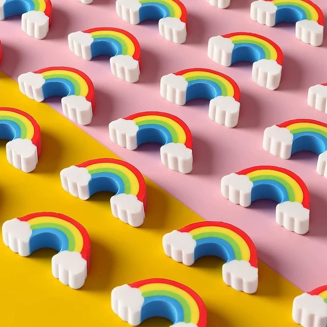 Alt view image 5 of 7 - 50 Pack Rainbow Erasers for Kids,Large Fun Rainbow Erasers Bulk,St. Patrick's Day Eraser Cute Eraser for Classroom Office Home School Work Prize Gifts Supplies