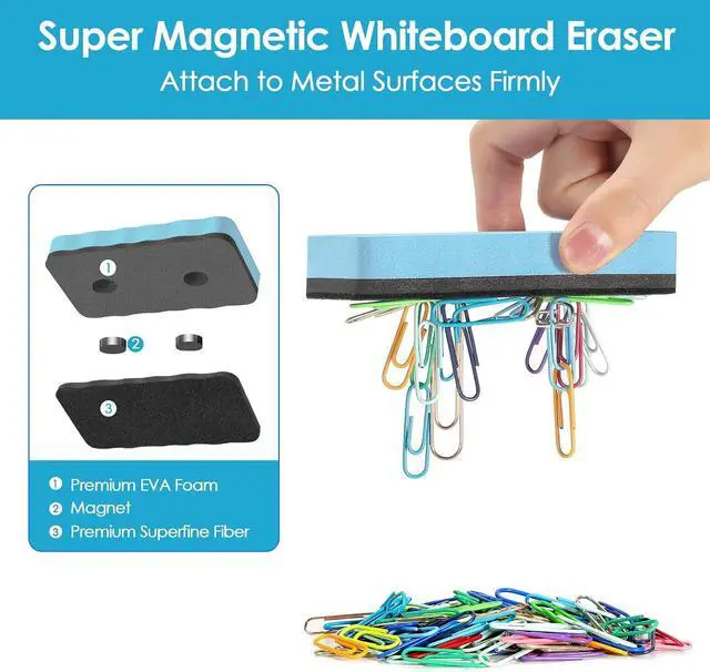 Alt view image 3 of 7 - Dry Erase Board Erasers, 4" x 2" Magnetic Whiteboard Erasers 8 Pack | Reusable Dry Erase Cleaning Pads with Strong Magnet for Office, Home, Classroom and Chalkboard Use, Teacher Supplies