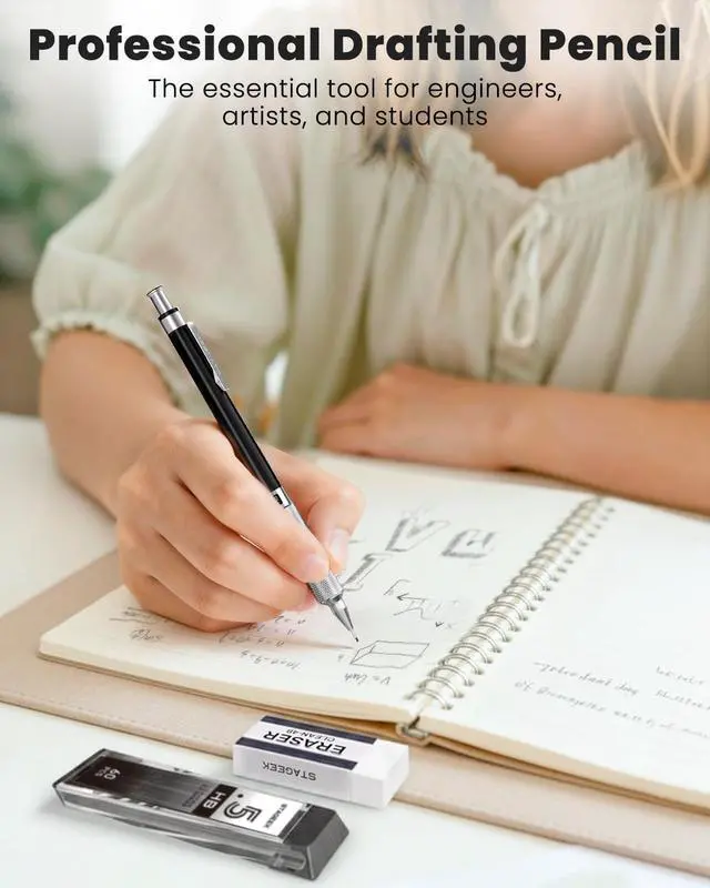 Alt view image 3 of 7 - 0.5mm Mechanical Pencil, Metal Art & Drafting Pencil with Eraser and 60 HB Lead Refills, Professional Drawing Pencil for Artists, Students, School, Office, Writing, Sketching, Drafting(Black)