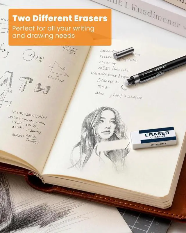 Alt view image 5 of 7 - 0.5mm Mechanical Pencil, Metal Art & Drafting Pencil with Eraser and 60 HB Lead Refills, Professional Drawing Pencil for Artists, Students, School, Office, Writing, Sketching, Drafting(Black)