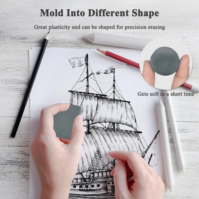 Alt view image 4 of 7 - kneaded erasers for Artists, Soft Kneadable Eraser for Drawing 2 Pack | Moldable Rubber for Sketching, Art Erasers for Drawing with Storage Case, Moldable & Flexible, Clean Removal