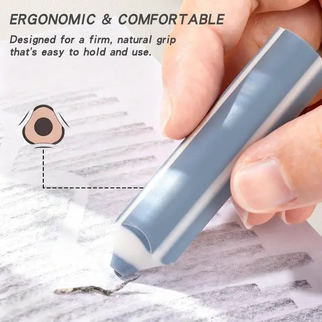 Alt view image 2 of 6 - Pencil-Shaped Erasers, Dust-Free & Break-Resistant Eraser with Ergonomic Grip, Soft Rubber Eraser for Pencils, for Classroom, School, Office and Art, 10 Pack in 5 Colors