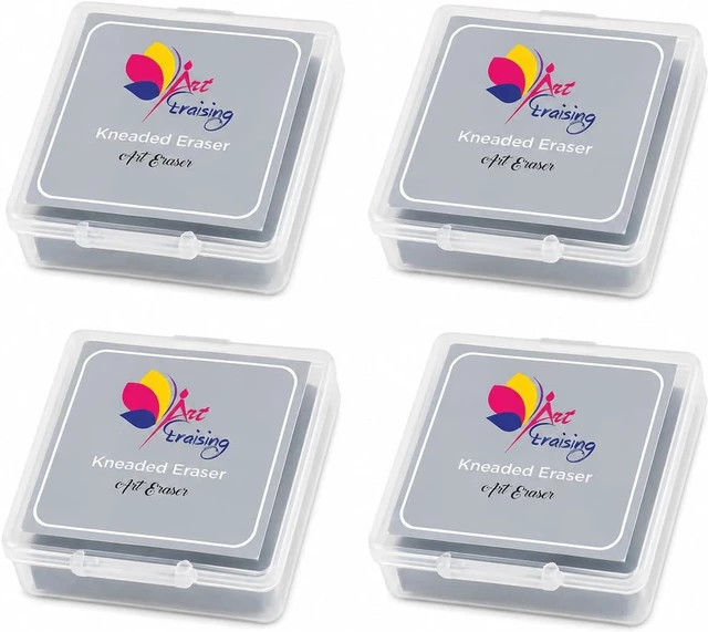 Main image of Kneaded Erasers for Drawing Large Grey Moldable Art Erasers (4 Pack) with Storage Case, Ideal for Charcoal, Sketching, Pastels & Fine Art Blending