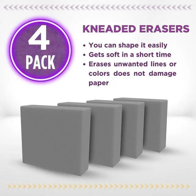 Alt view image 2 of 7 - Kneaded Erasers for Drawing Large Grey Moldable Art Erasers (4 Pack) with Storage Case, Ideal for Charcoal, Sketching, Pastels & Fine Art Blending