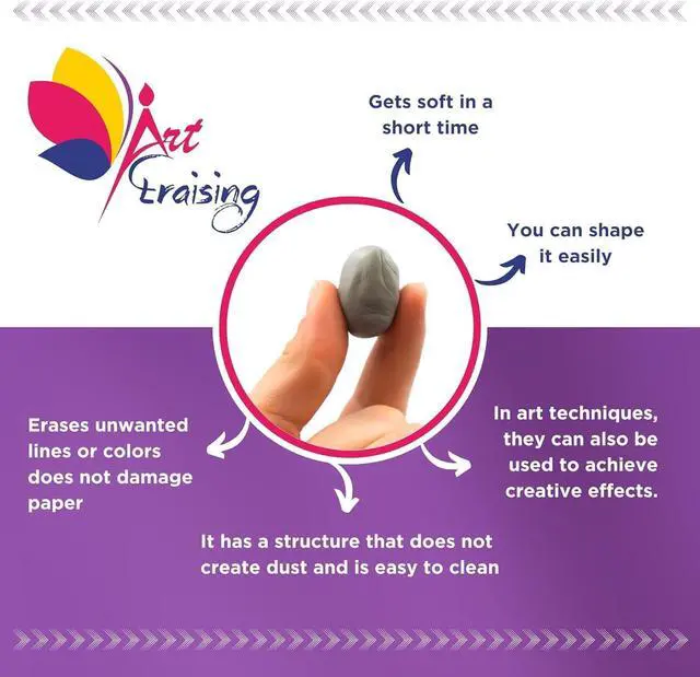 Alt view image 4 of 7 - Kneaded Erasers for Drawing Large Grey Moldable Art Erasers (4 Pack) with Storage Case, Ideal for Charcoal, Sketching, Pastels & Fine Art Blending