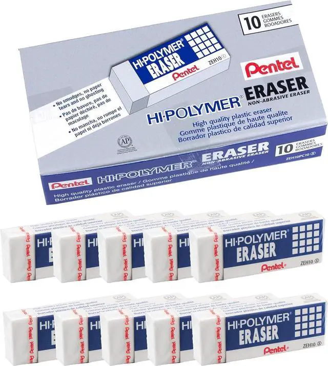 Main image of Hi-Polymer Block Eraser, Large, White, Pack of 10 Erasers