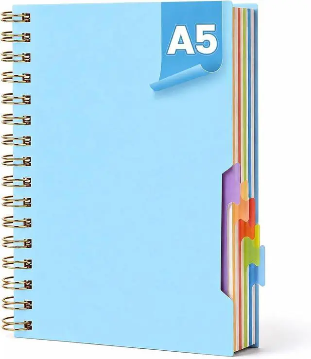 Main image of 5 Subject Notebook 5.8x8.3 Inch, Spiral Notebook with Tabs, Blue | College Ruled with Removable Dividers, 200Pages Lined Journals Women, Writing Journal, Home & Office, School Supplies