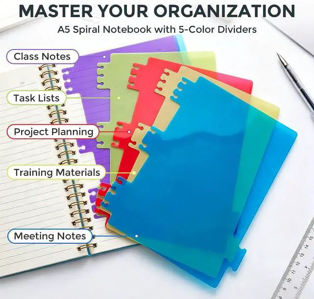 Alt view image 2 of 7 - 5 Subject Notebook 5.8x8.3 Inch, Spiral Notebook with Tabs, Blue | College Ruled with Removable Dividers, 200Pages Lined Journals Women, Writing Journal, Home & Office, School Supplies
