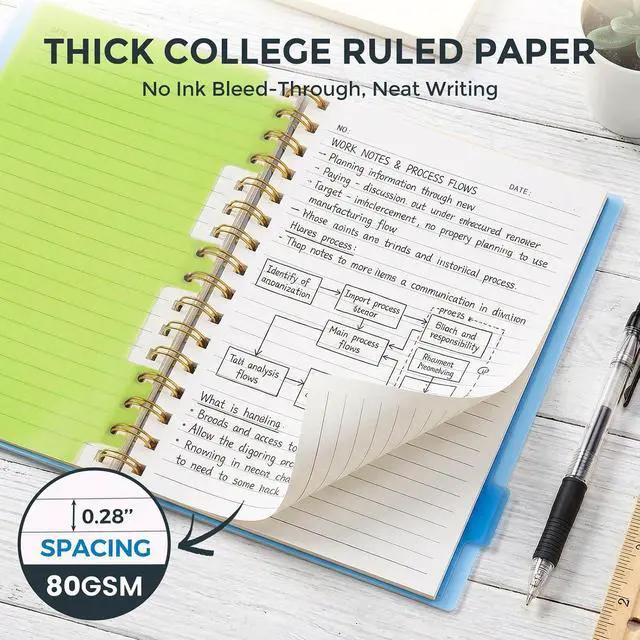 Alt view image 3 of 7 - 5 Subject Notebook 5.8x8.3 Inch, Spiral Notebook with Tabs, Blue | College Ruled with Removable Dividers, 200Pages Lined Journals Women, Writing Journal, Home & Office, School Supplies