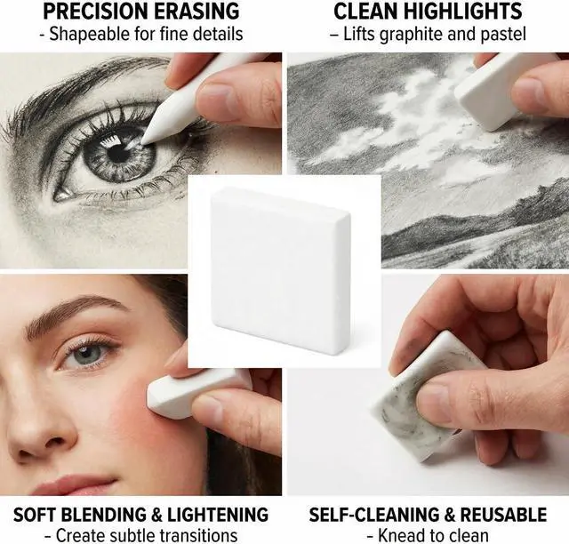 Alt view image 5 of 7 - 24 Pack Kneaded Erasers, Assorted Colors, for Artists,Drawing,School Supplies,Sketching Supplies and Office (White)