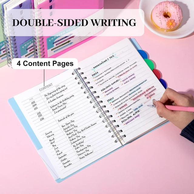Alt view image 4 of 7 - Spiral Notebook with Dividers & Tabs ,5 Subject Notebook,5x7,Violet | 204 Pages,Wide Ruled,Small Hardcover Notebooks for Work, Lined Journal for Student,School Supplies