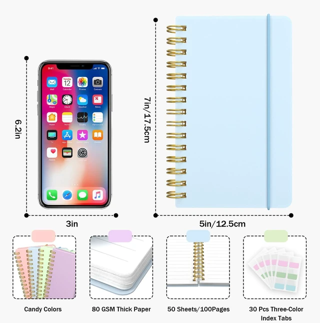 Alt view image 2 of 7 - 4 Pack 5x7 Small Spiral Notebook, Hardcover Spiral Journal Notebook with Removable Dividers Tabs, Note Books for Note Taking, Work, School, Cute Notebooks with Strap 50 Sheet