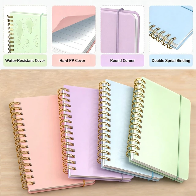 Alt view image 3 of 7 - 4 Pack 5x7 Small Spiral Notebook, Hardcover Spiral Journal Notebook with Removable Dividers Tabs, Note Books for Note Taking, Work, School, Cute Notebooks with Strap 50 Sheet