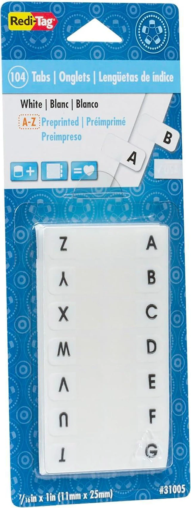 Alt view image 2 of 3 - Alphabetical Tabs, A - Z Pre-Printed Divider Tabs, Permanent Adhesive Index Labels,Divider Labels for School, Home and Office, 7/16" x 1", White, 104 Tabs Per Pack, (B31005)