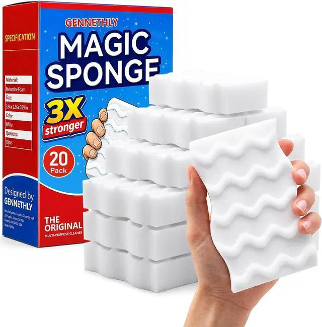 Main image of 3X Density Magic Sponge Eraser, 20 Pack Melamine Sponge Cleaning Eraser Bulk, White Foam Magic Clean, Household Cleaning Sponges mr for Kitchen, Bathroom, Bathtub, Sink, Shoes & Wall Cleaner