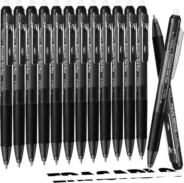 Main image of Retractable Erasable Gel Pens, 12 Solid Black Fine Point Erasable Pens Clicker, Make Mistakes Disappear, Perfect for Drawing, Writing, Planner & Crossword Puzzles (0.7mm, Pack of 12)
