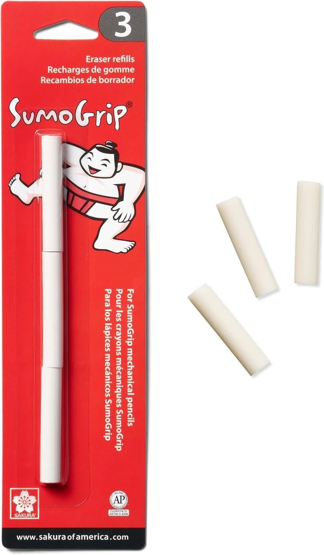 Main image of 50250 SumoGrip Mechanical Pencil Eraser Refill, 3 / Pack - White | For 0.5 mm, 0.7 mm, and 0.9 mm Mechanical Pencils, Replacement Erasers for Clean and Precise Line Corrections