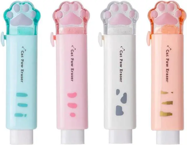 Main image of 4 Pcs Cat Paw Shaped Retractable Erasers, Cute Rubber for Kids, Push-Pull Rubber Eraser for Students Writing Office School Supplies