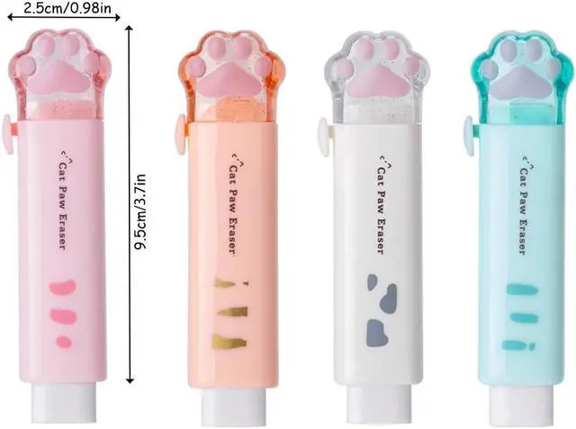 Alt view image 3 of 7 - 4 Pcs Cat Paw Shaped Retractable Erasers, Cute Rubber for Kids, Push-Pull Rubber Eraser for Students Writing Office School Supplies