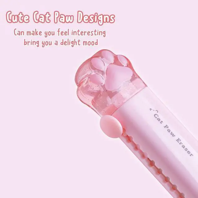 Alt view image 4 of 7 - 4 Pcs Cat Paw Shaped Retractable Erasers, Cute Rubber for Kids, Push-Pull Rubber Eraser for Students Writing Office School Supplies