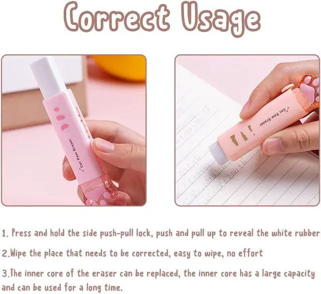Alt view image 6 of 7 - 4 Pcs Cat Paw Shaped Retractable Erasers, Cute Rubber for Kids, Push-Pull Rubber Eraser for Students Writing Office School Supplies